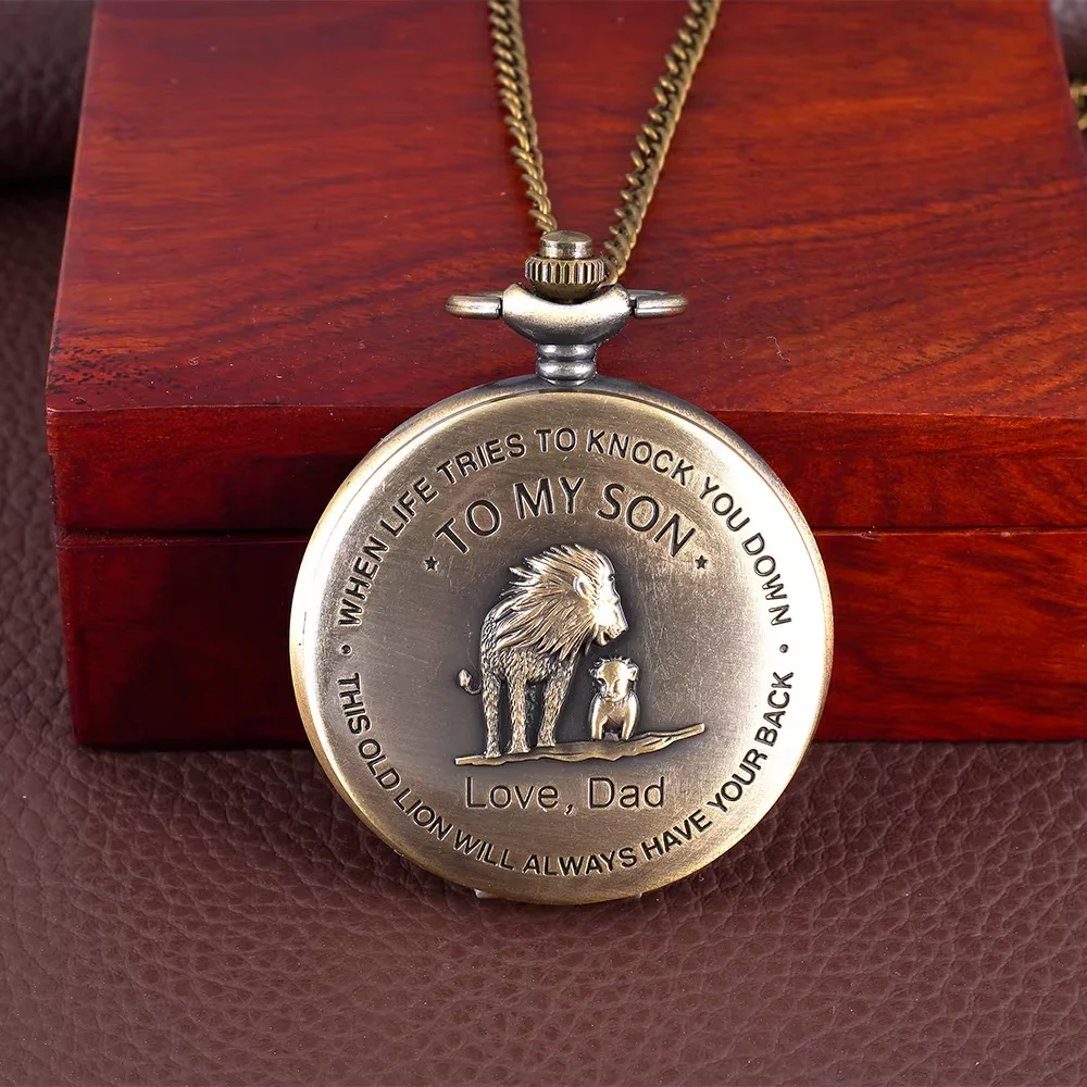 Retro lettering TO MY SON pocket watch with letters, father and SON pattern, clamshell necklace, quartz wall watch