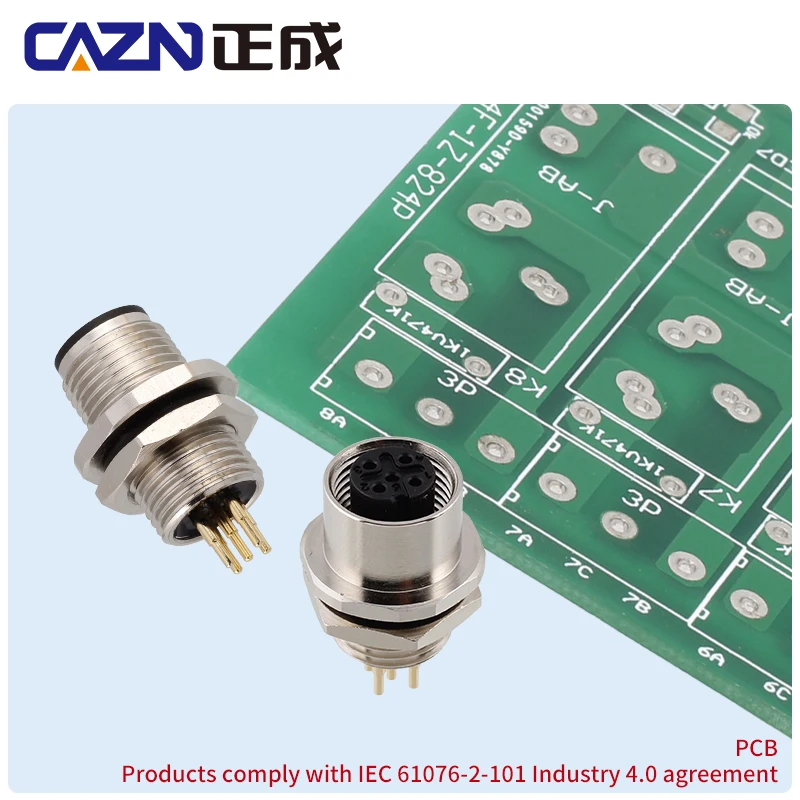 M12 PCB Type Panel Mount Socket Male Female 2 3 4 5 6 8 12 17Pins A B D Code Waterproof IP67 Female Male Socket