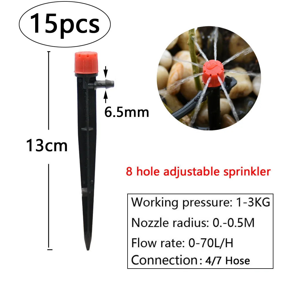 15pcs Garden Micro Nozzle Misting Sprinklers Dripper Plastic Spike Pile Garden Greenhouse Drip Irrigation System
