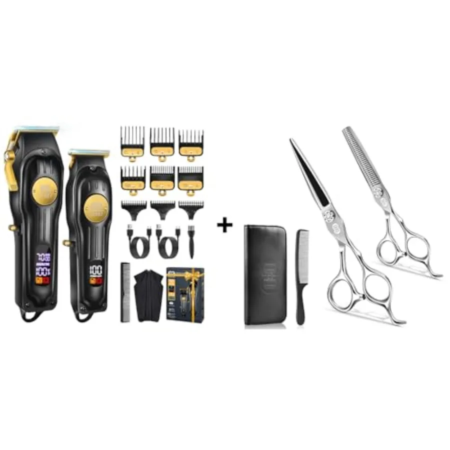 

Профессиональный набор для стрижки волос: ножницы из нержавеющей стали 440C (7 дюймов) и машинка для стрижки для мужчин, для салона и домашнего использования, черный цвет