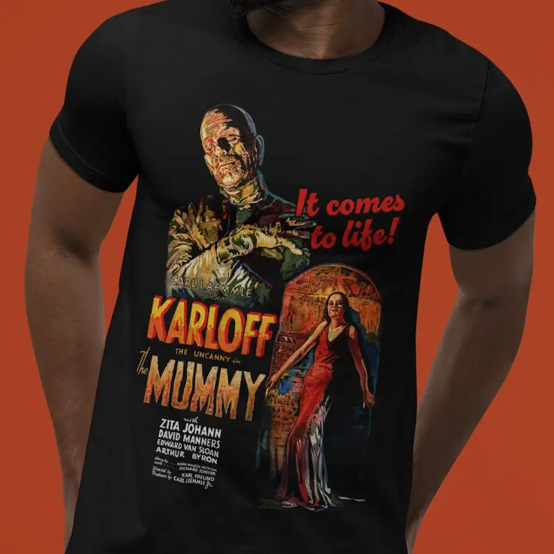The Mummy T Shirt, The Mummy Movie Poster T Shirt, Classic Horror Movie Short Sleeve Tee