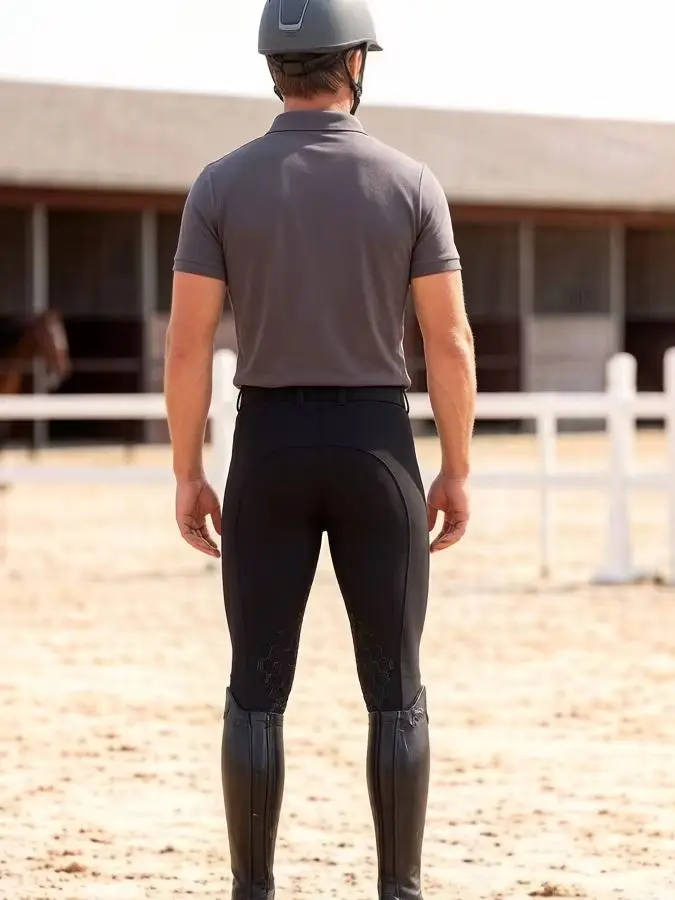 Half-silicone breeches for men; equestrian pants for men; high-elasticity, slim-fit, quick-drying jodhp for men; silicone