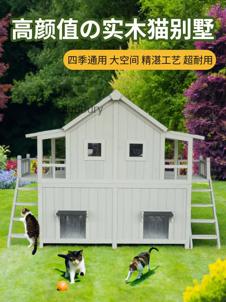 Cat Outdoor Cat House Villa Double-layer Large Space Cat Nest Outdoor Household Courtyard Balcony All-season Warm Cat Cage