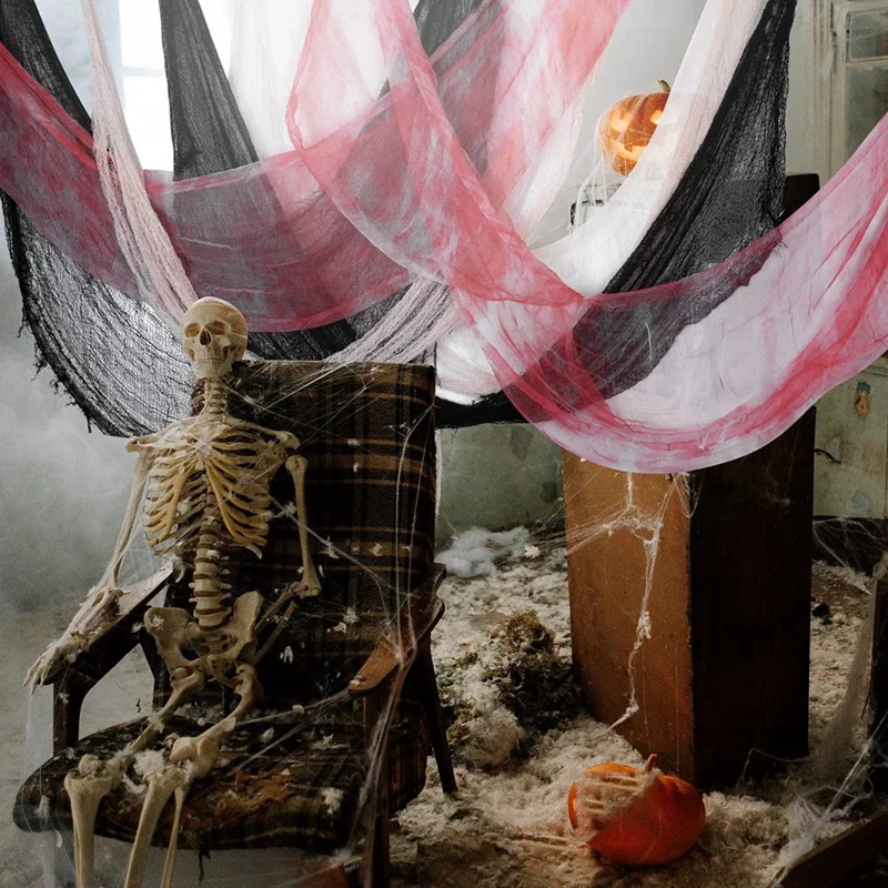 6 ชิ้นฮาโลวีน Creepy ผ้าตามที่แสดงผ้าพันคอฮาโลวีนสีดํา Spooky น่ากลัว Creepy Gauze ผ้าตกแต่ง Creepy ผ้าฮาโลวีน