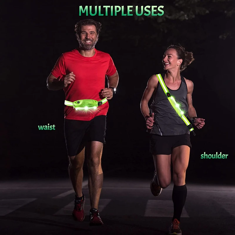 LED Reflective Belt Sash For Walking At Night,Rechargeable LED Light Up Running Belt For Runners Walkers