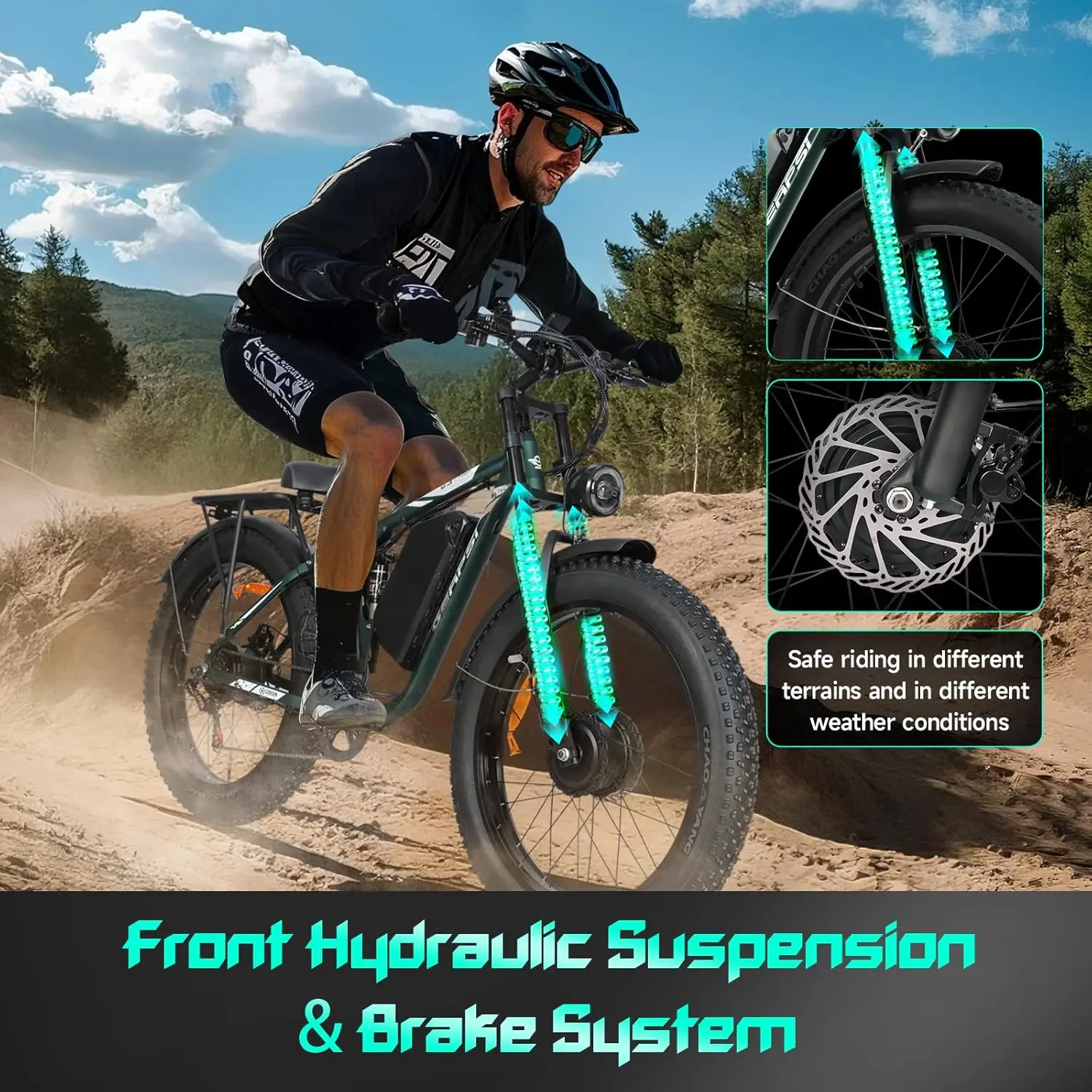 【1-летняя гарантия】Электрический велосипед для взрослых BAOLUJIE 2603, 3000 Вт, 35 миль в час, съемный аккумулятор 52 В, 32 Ач, электрический велосипед 26 дюймов, электрический велосипед