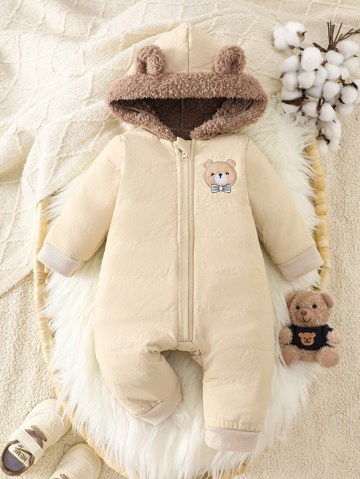  IURNXB Newborn Baby Fleece Romper Clothes Long Sleeve Hooded Onesie Thicken Jumpsuit Infant Costumes Warm Homewear Outfits 1-18M 