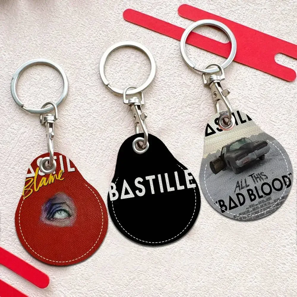 B-Bastille-Band Atmospheric-Anthemic Women Mini PU Leather Case Keychain Access Card Tag Ring Mini Badge Key Ring Door Lock Tags