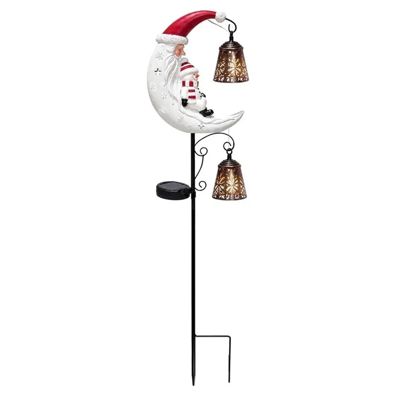 AWAH Waterproof Christmas Santa& Snowman Moon Snowmanmoon Solar Garden Stake Light LED Half Moon Pathway Light For Outdoor Garde