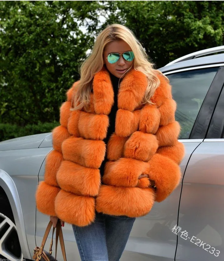 PULABO 2024 Winter New Fashion Women Faux Fur Coat Female Orange Elegant Fluffy Thick Warm Artificial Fox Fur Jacket Outerwear