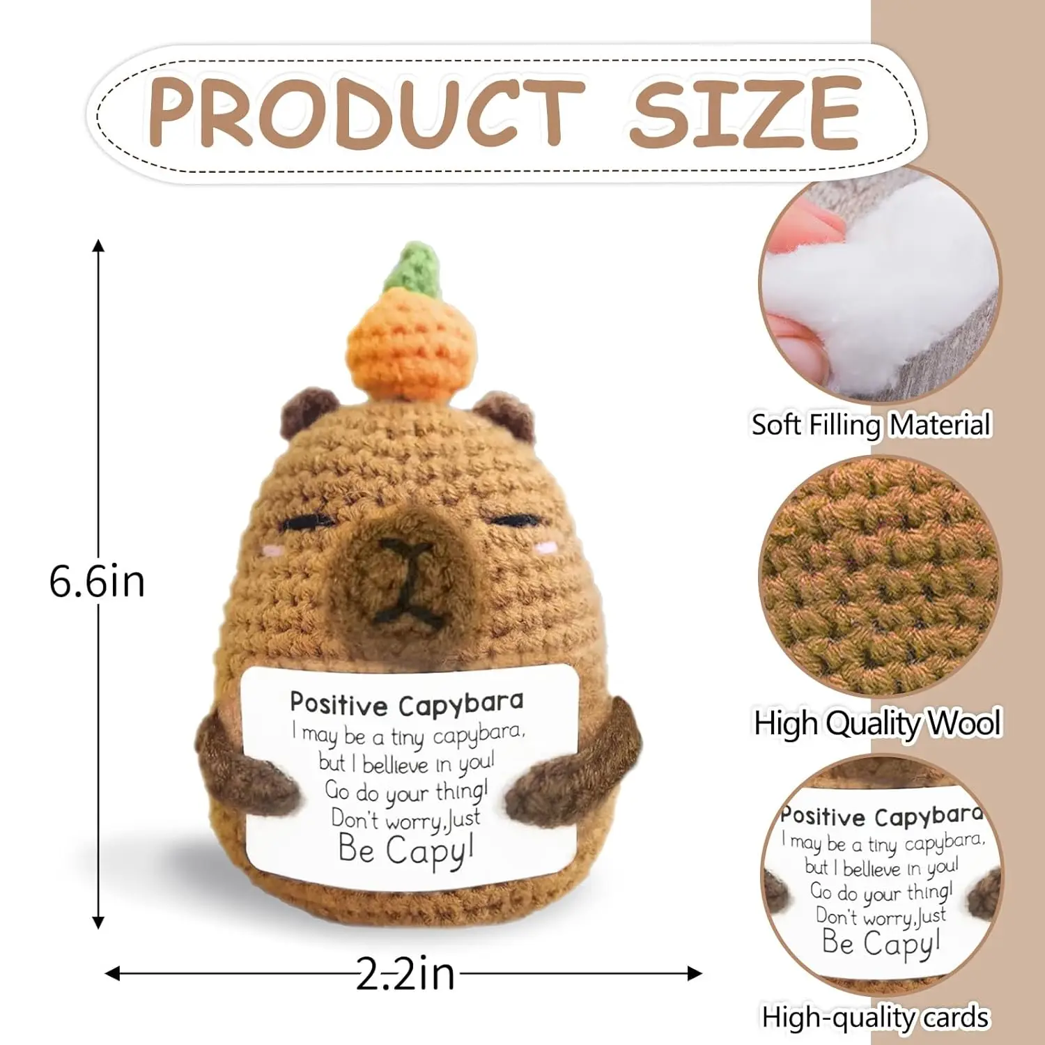 الإيجابية الكروشيه الحيوانات كابيبارا دمية مع بطاقة سطح المكتب زخرفة اليدوية محبوك يهتف كابيبارا دمية غرفة المنزل الديكور
