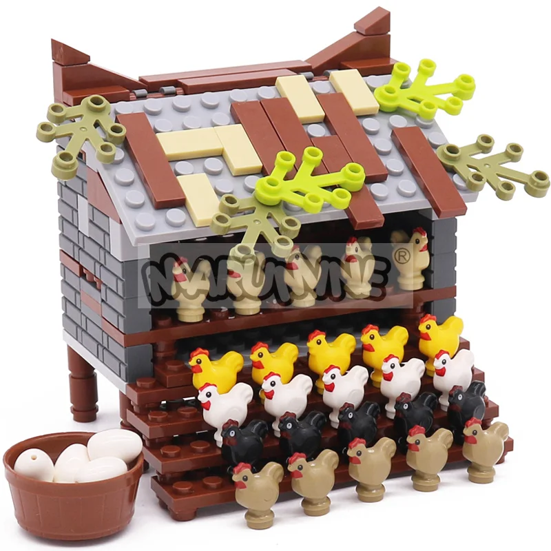 Marumine 173 pçs frango moc fazenda blocos de construção peças 95342 diy construção cidade tijolos modelo conjunto ovo montar acessórios