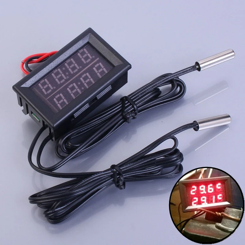 Dual Red LED Digital Display Thermometer Waterproof Temperature Sensor 0.56 Inch