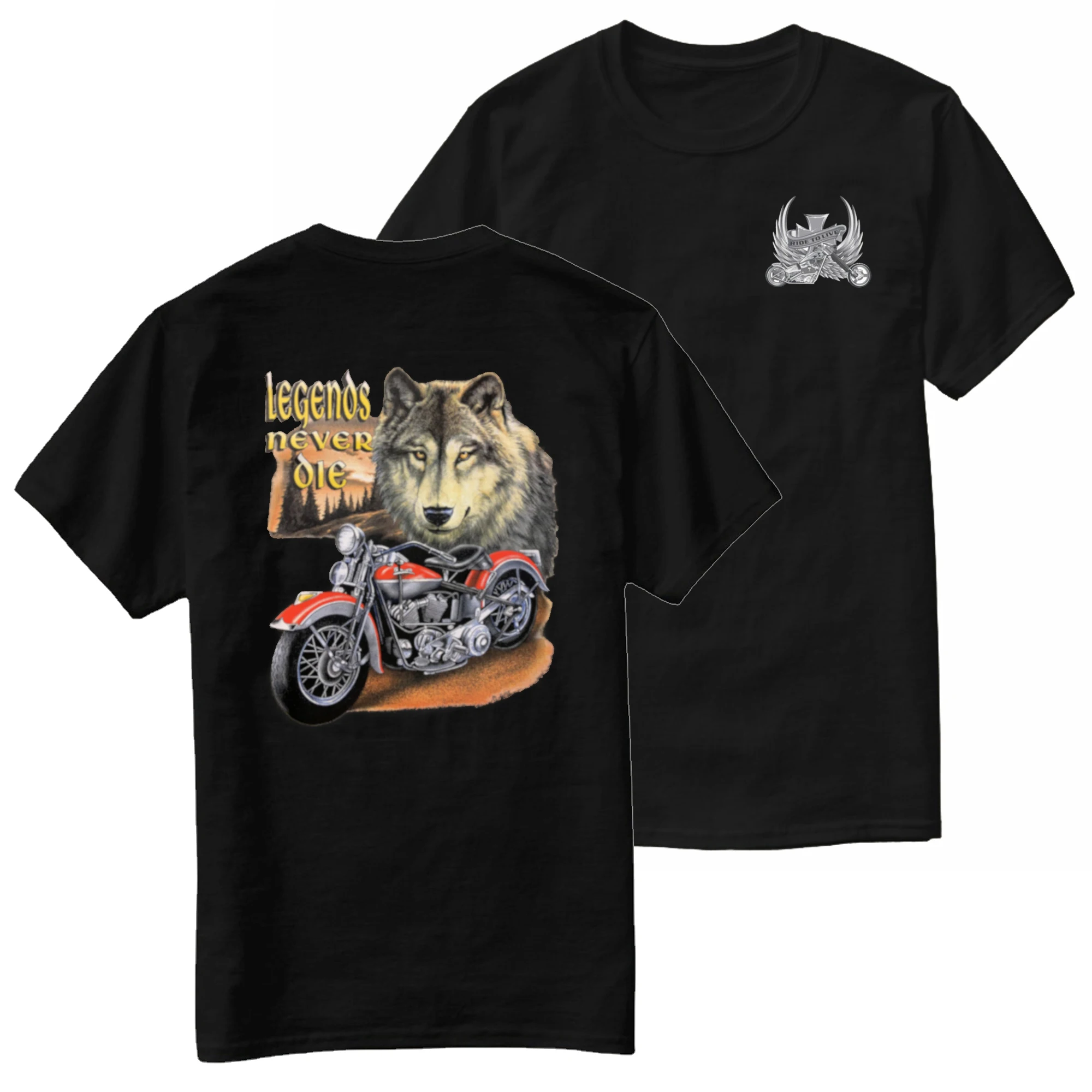 

Legends Never Die. Retro Wolf American Motorcycle T-Shirt 100% Cotton O-Neck Short Sleeve Casual Mens T-shirt Rider Streetwear