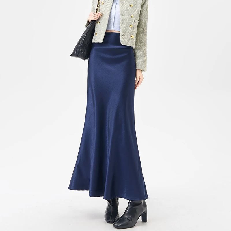 Amerykańska spódnica midi w kształcie litery A z wysokim stanem, damska, jesień 2025, nowa, wyszczuplająca, satynowa spódnica z octanu o długości do połowy łydki.