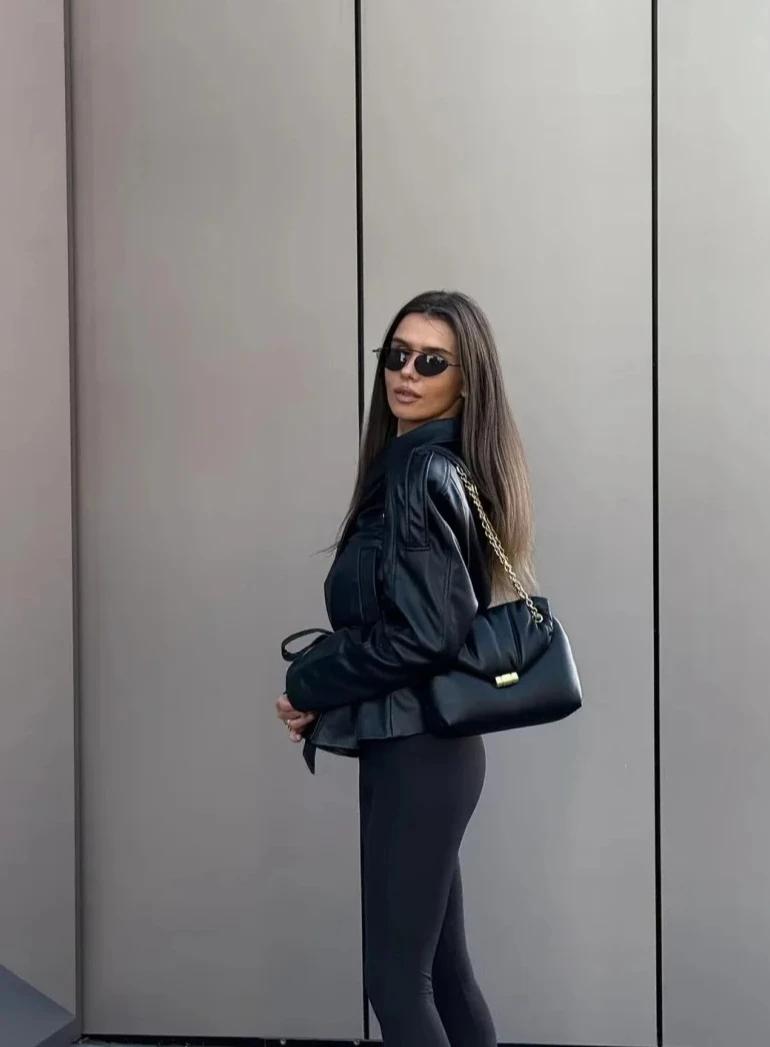 New Women Fashion Belt Imitation Leather Trench Coat Long Sleeve Short Casual Leather Coat Chic Outerwear