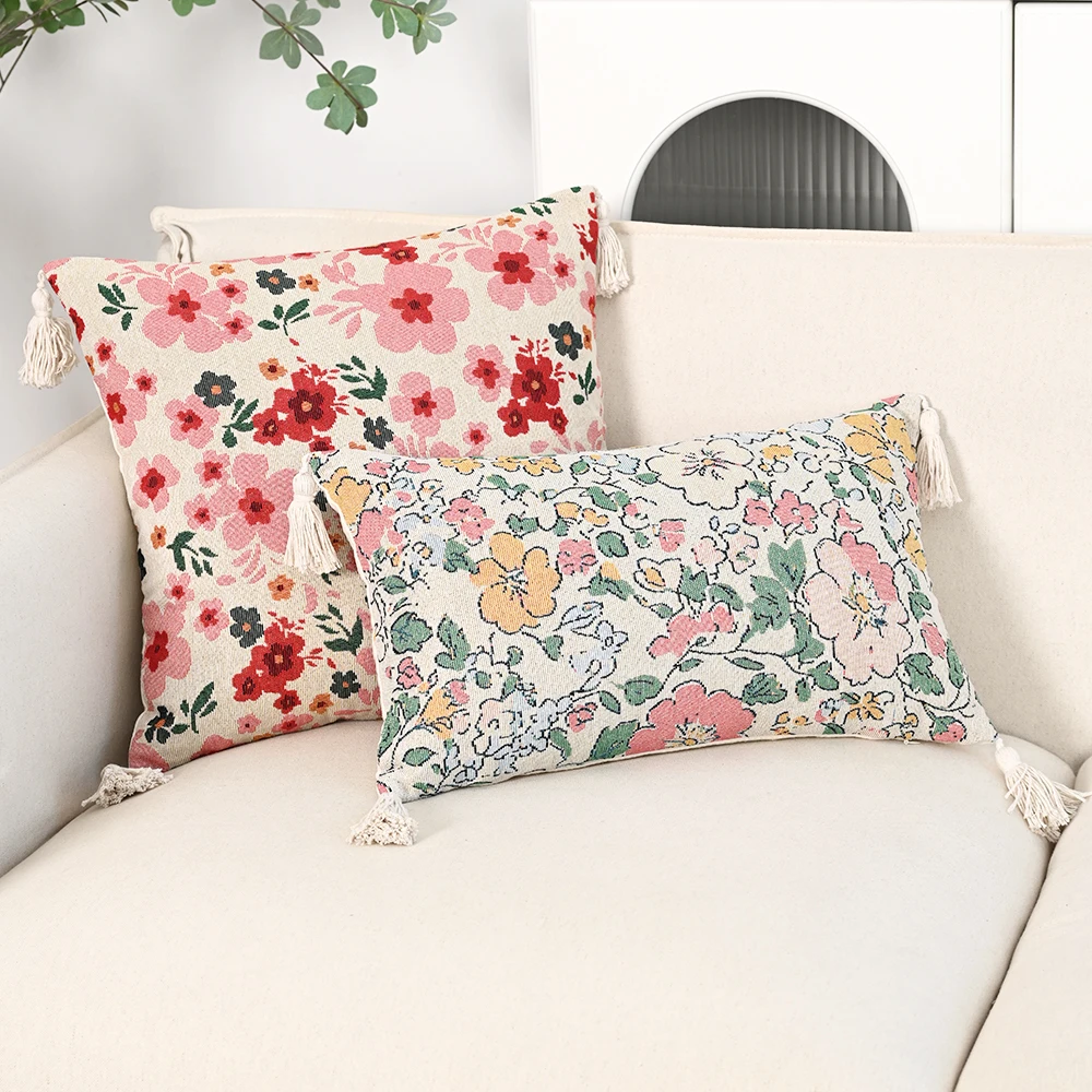 BUYNOW 1 Stück Gewebter Tier- und Blumenmuster-Jacquard-Kissenbezug Vintage Amerikanisch-Böhmischer Wohnzimmer-Sofa-Kissenbezug Heim-Schlafzimmer-Dekoration