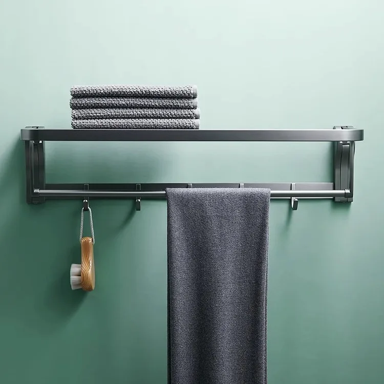 Gun gray towel rack Simple household bathroom folding towel rack Hotel luxury bathroom rack stainless steel