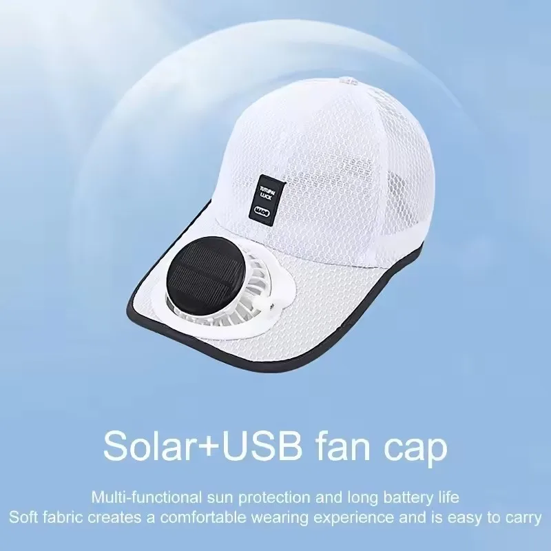 Breathable Solar Fan Sun Hat, USB Rechargeable Outdoor Sunscreen Cap, Summer Sunshade Baseball Hat for Fishing Hiking