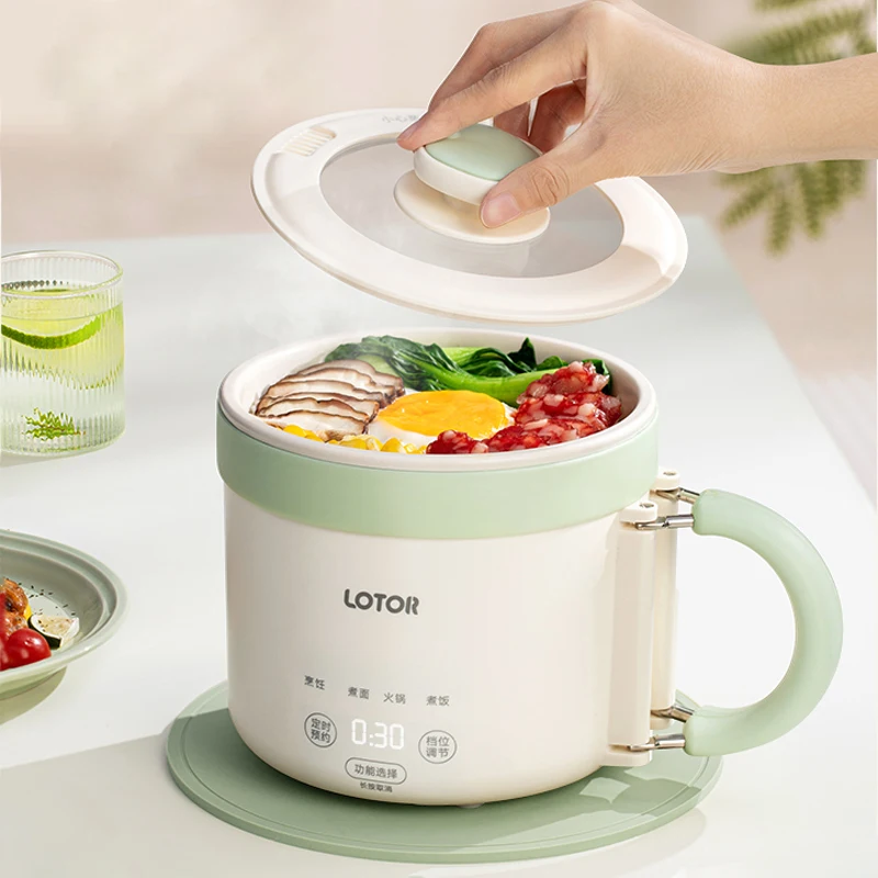 Panela elétrica de 1,6l, alça dobrável, portátil, panela de arroz, viagem, mini dormitório, frigideira elétrica, 220v