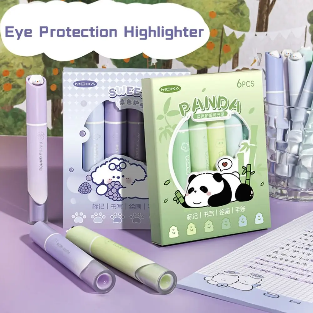 6PCS/Set New Soft Color Fluorescent Pen Large Capacity Mark Key Points Highlighter Pen Eye Protection Mark Focus Pen Stationery