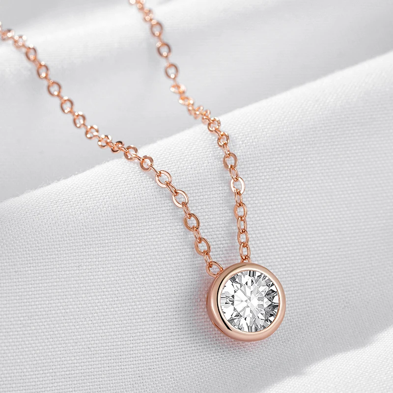 Kinel Fashion Natural Zircon Pendant Necklace For Women Simple 585 Rose Gold Color Round Charms High Quality Daily Fine Jewelry