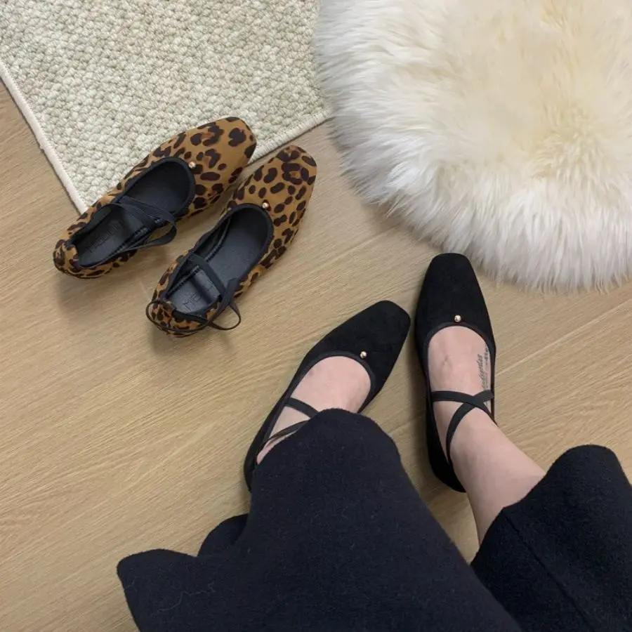 Classic Female Flats Ballerina Shoes Women Fashion Brand Square Toe Ballet Shallow Moccasin Slip On Leopard Loafer Muje