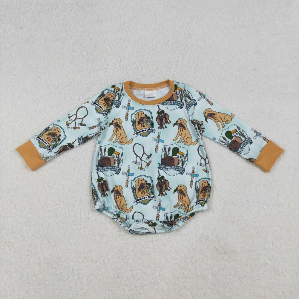 Hot Sale Baby Boys Duck Hunting Romper Baby Boys Long Sleeve Green Ducks Pocket Southern Rompers