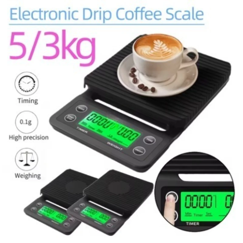 5/3kg LCD Electronic Drip Coffee Scale High Precision Measuring Digital Display Timer Coffee Weight Tools Portable Kitchen Sc