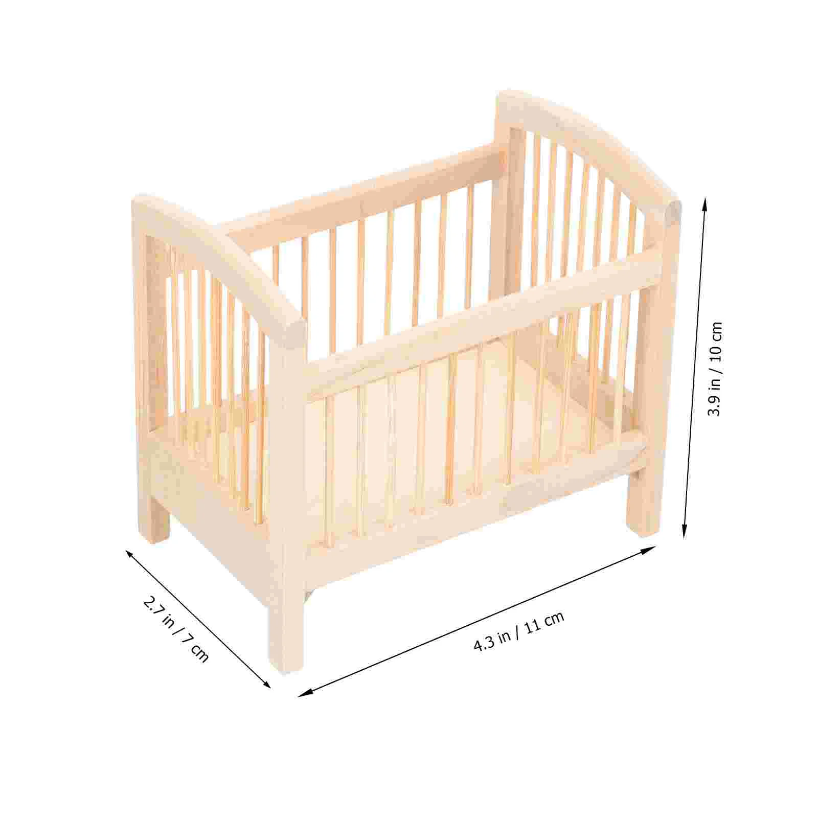 Miniature Wooden Crib Model Small Crib Realistic Bedroom Kids Toy Tabletop Decor Miniature Accessory Craft Fun Gift Safe