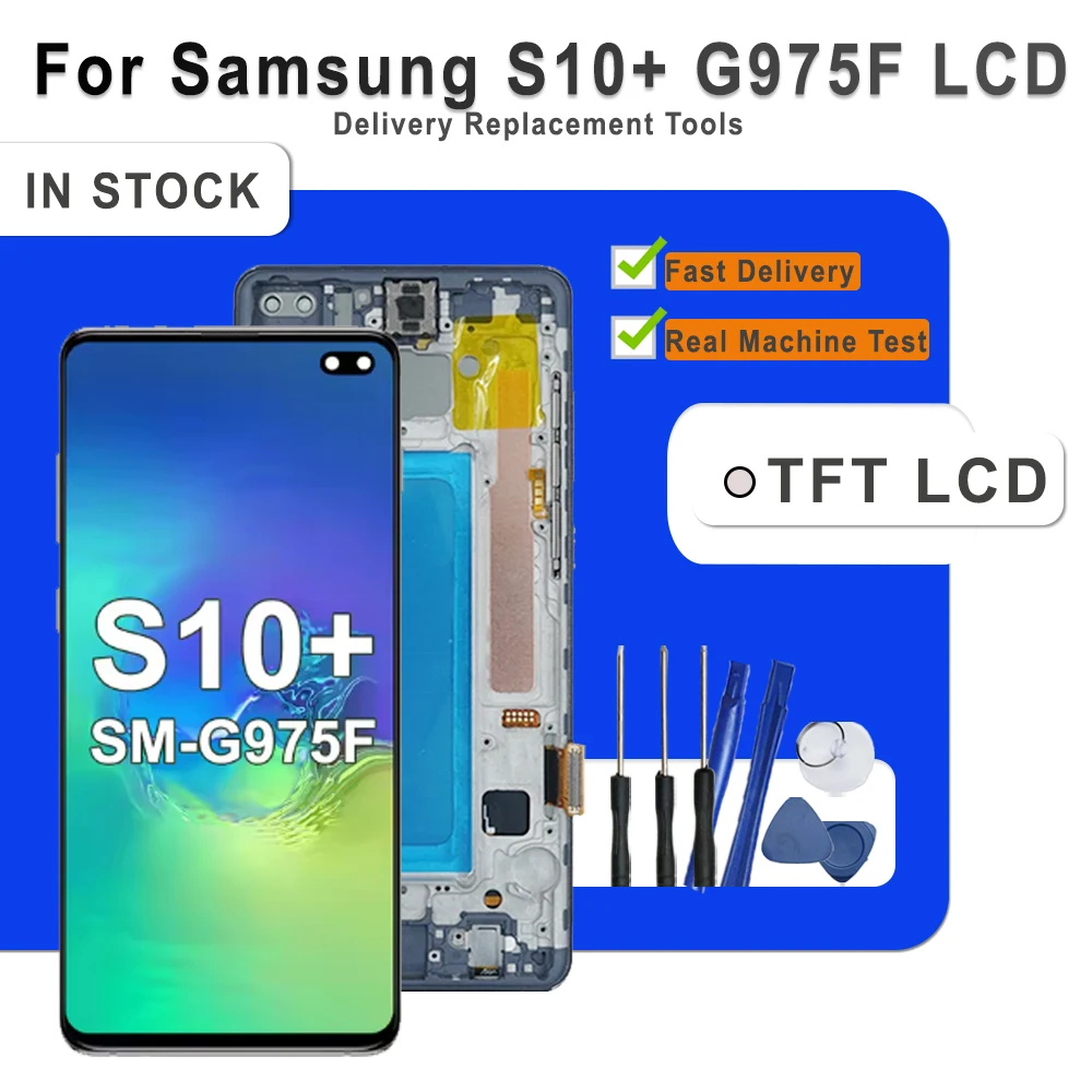 TFT LCD For Samsung Galaxy S10 Plus LCD Touch Screen Digitizer Assembly For Samsung S10 Plus G975F G975U LCD Display Replacement