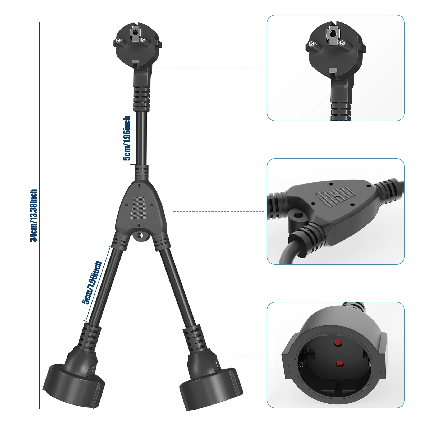 European EU Plug Extension Cable With Dual Plugs, Male to Female Power Extension Cord Electric Socket Waterproof IP20 Outdoor