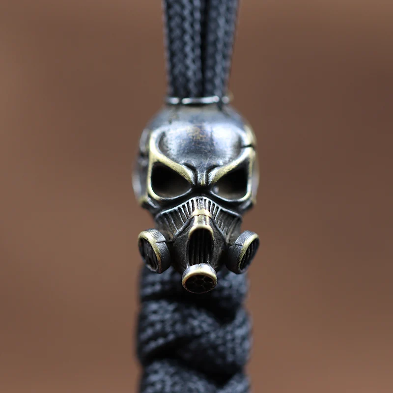 Biochemical Skull Head Brass Knife Beads Vintage Punk Gas Mask Skeleton Face EDC Outdoor Tool Survival Paracord DIY Accessories