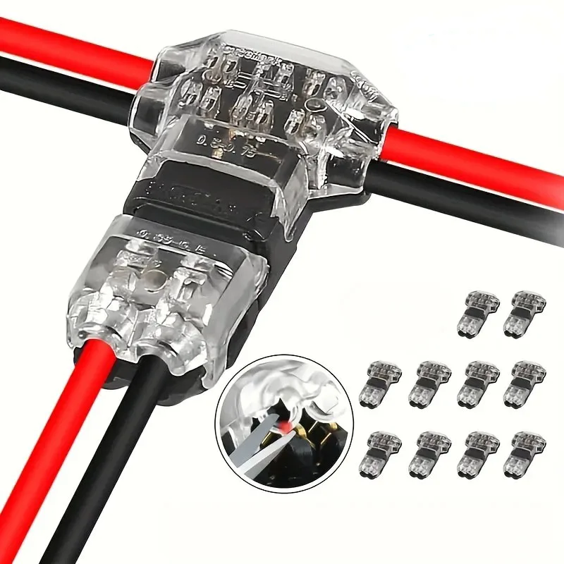 10/100 Stück Drahtkabel-Schnellverbinder T2, lötfrei, ohne Abisolieren, Schnellanschlussklemmen, Verbinder, Auto-Stecker, elektrisches Zubehör