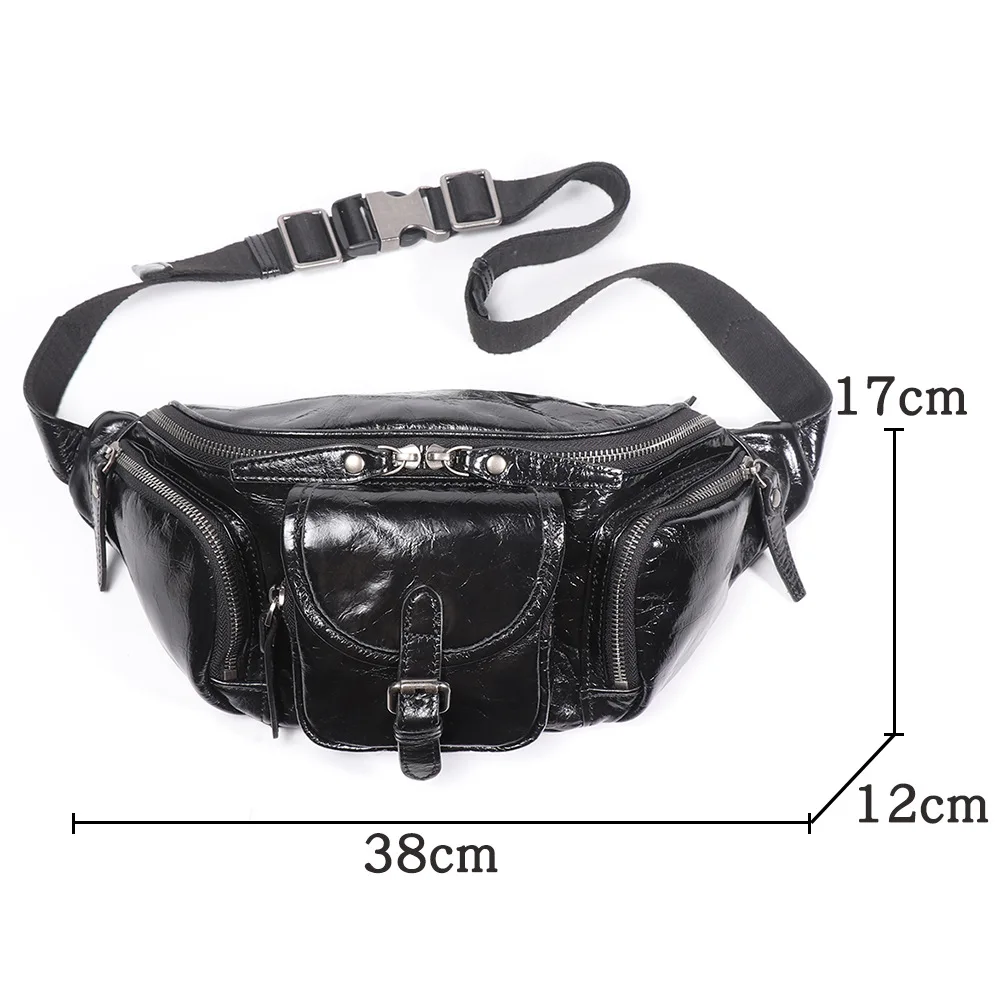 Men's Top Grain Leather Multifunctional Crossbody Bag, Motorcycle Chest Pack for Outdoor Leisure, Compatible