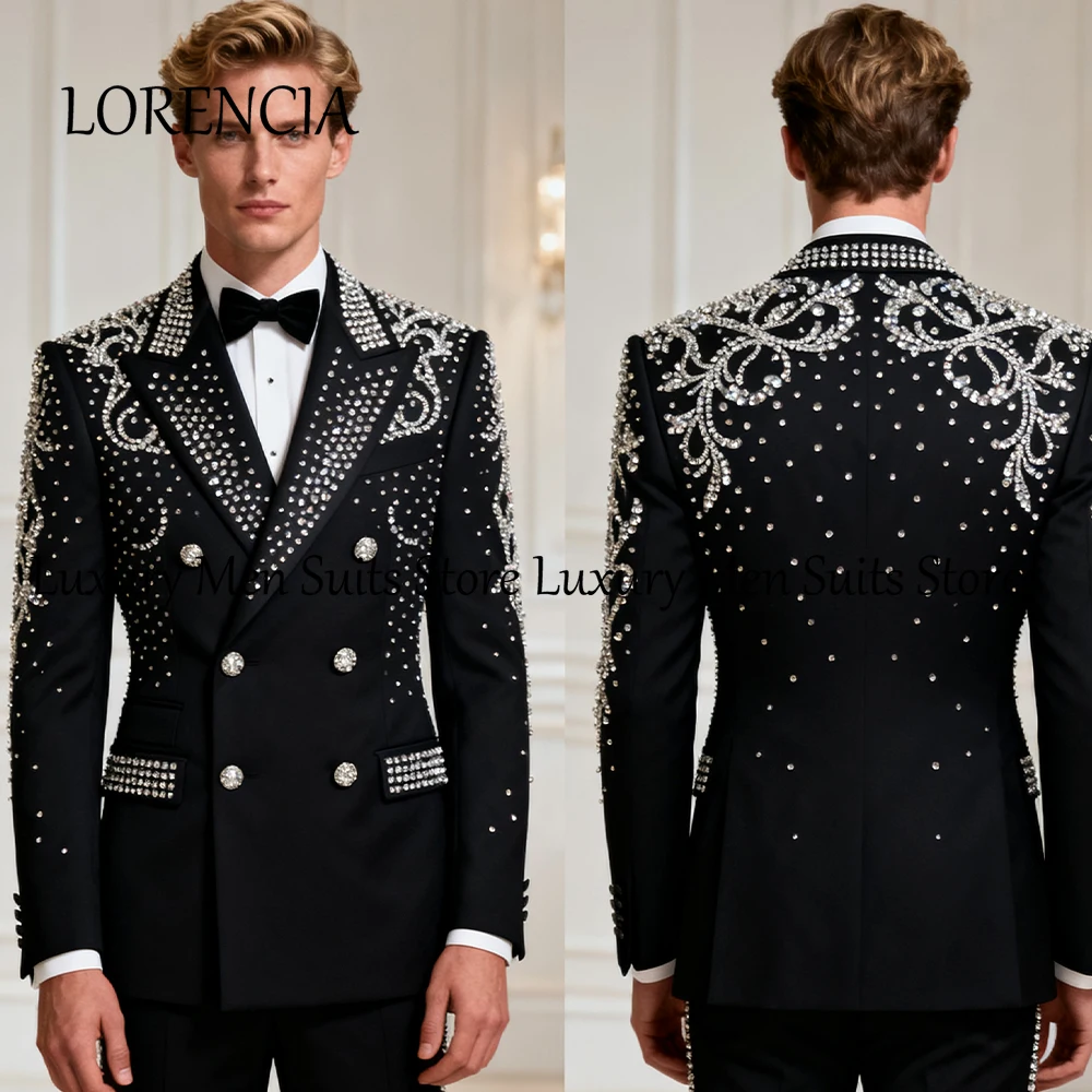 Setelan Jas Slim Fit Pria 2 Potong, Tuxedo Double Breasted Kristal untuk Pernikahan, Pakaian Pengantin Pria, Blazer dan Celana yang Dapat Disesuaikan, zomerset heren