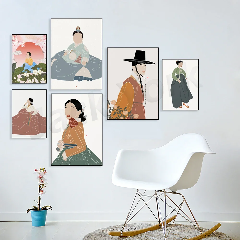 Hanbok Kunst, Boho Koreanische Kunst, koreanischer Kunstdruck, Boho Asiatische Wandkunst,  Moderne Wandkunst,