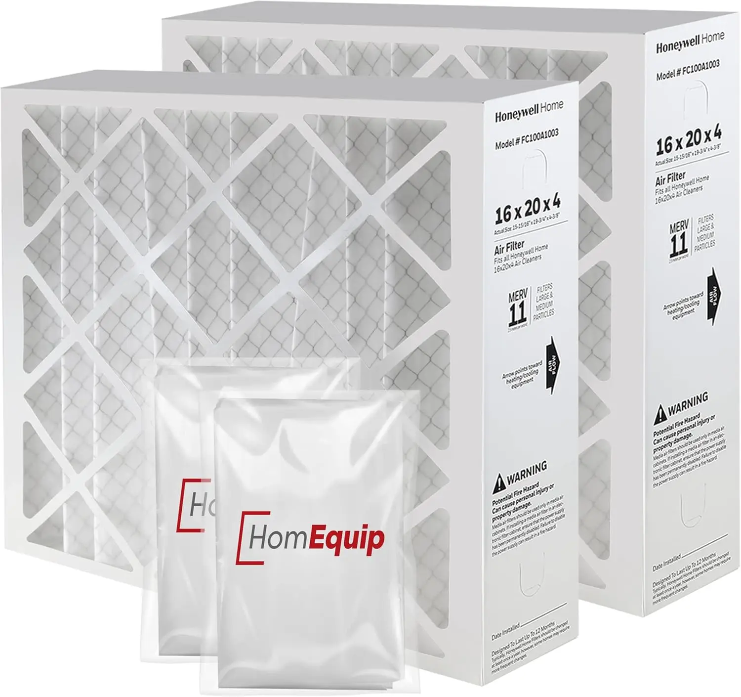 

16x20x4 AC Furnace Air Filter MERV 11, 2-Pack with Disposal Bag, Actual Size 15.94x19.75x4.38 Inches