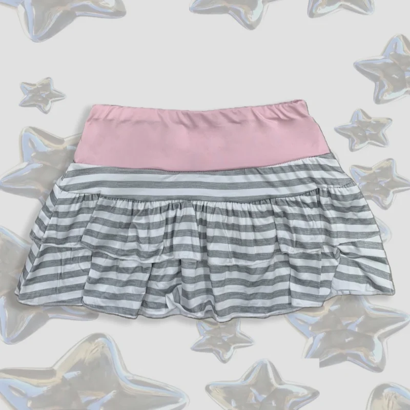 Summer  Japanese  Korean Sweet Style Niche Spicy Girl Versatile Mini Skirt Sexy Fashion Striped Contrasting A-line Short Skirt