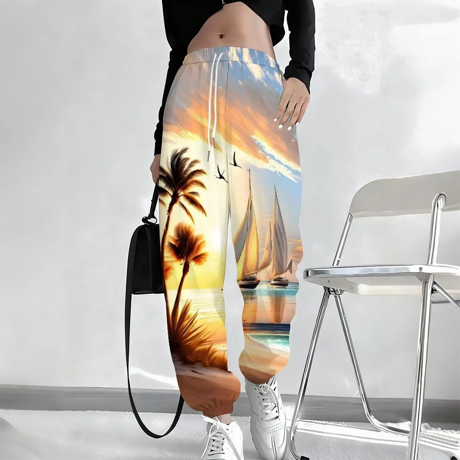 Winter Pocket Trousers Women's Daily Casual Yoga Pants Autumn Printed Sportswear Pants Fashion Drawstring Jogging Pants