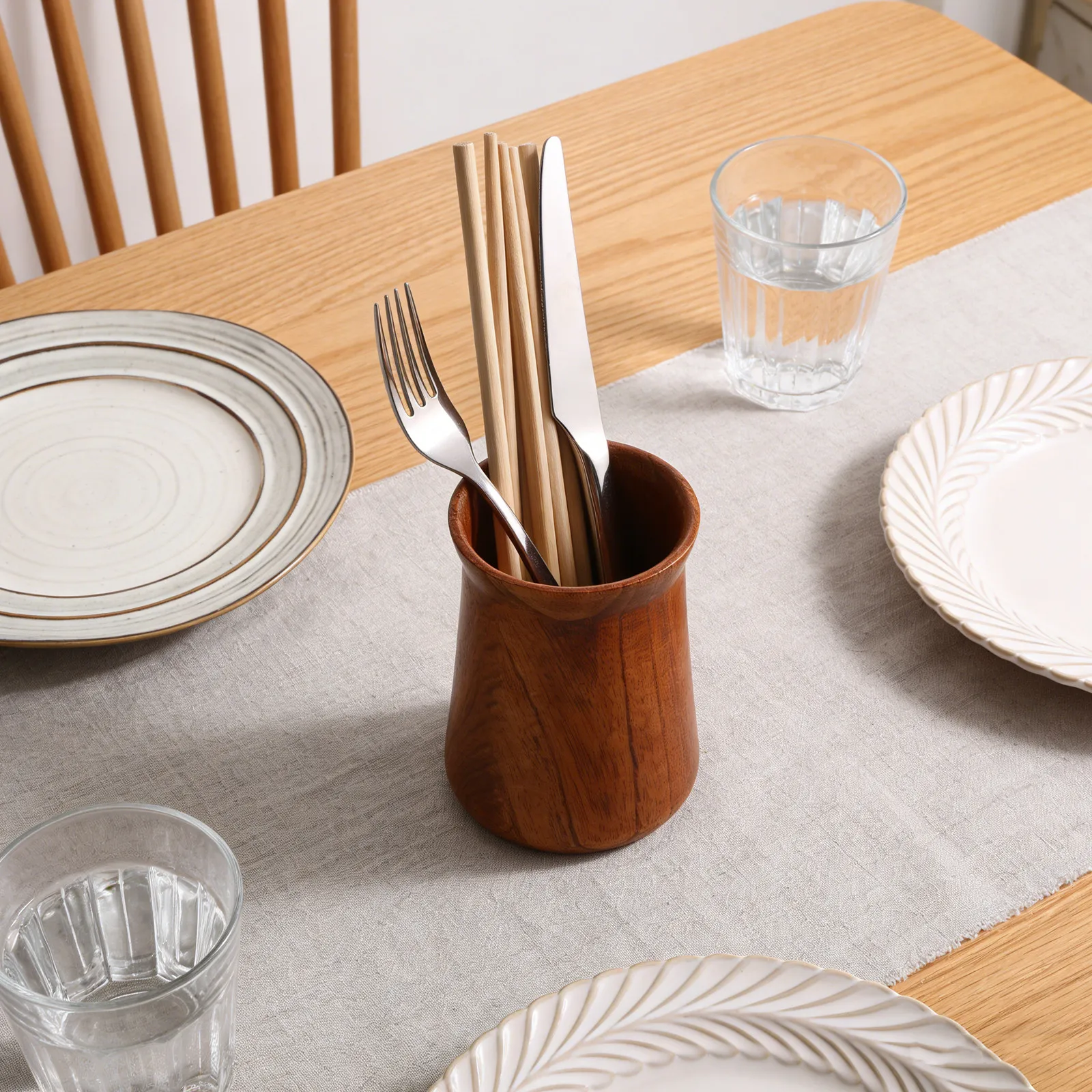 

Wooden Utensil Holder Rustic Kitchen Countertop Organizer Silverware Storage Bucket Cooking Tool Holder Farmhouse Decor