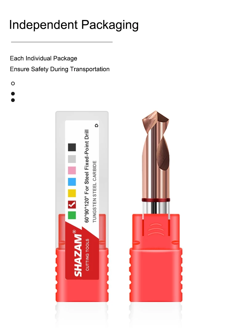 SHAZAM HRC55 2-Blatt-Wolframstahlkarbid-Roter Kreis-Fasen-Zentrierbohrer für CNC-Bearbeitungszentrum 60 ° 90 ° 120 ° Bit – Detail 6