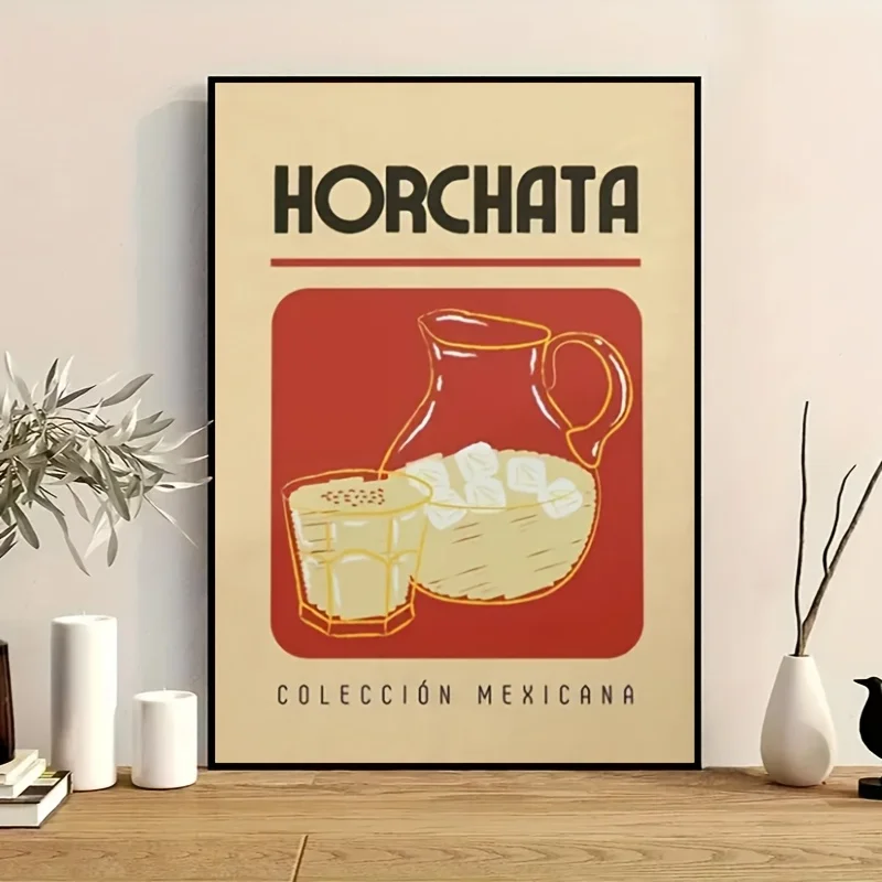 2D Flat, 2D Flat, Set of Unframed Canvas Art Depicting Vintage Mexican Drinks, Showcasing an Illustration of 'HORCHATA', Perf
