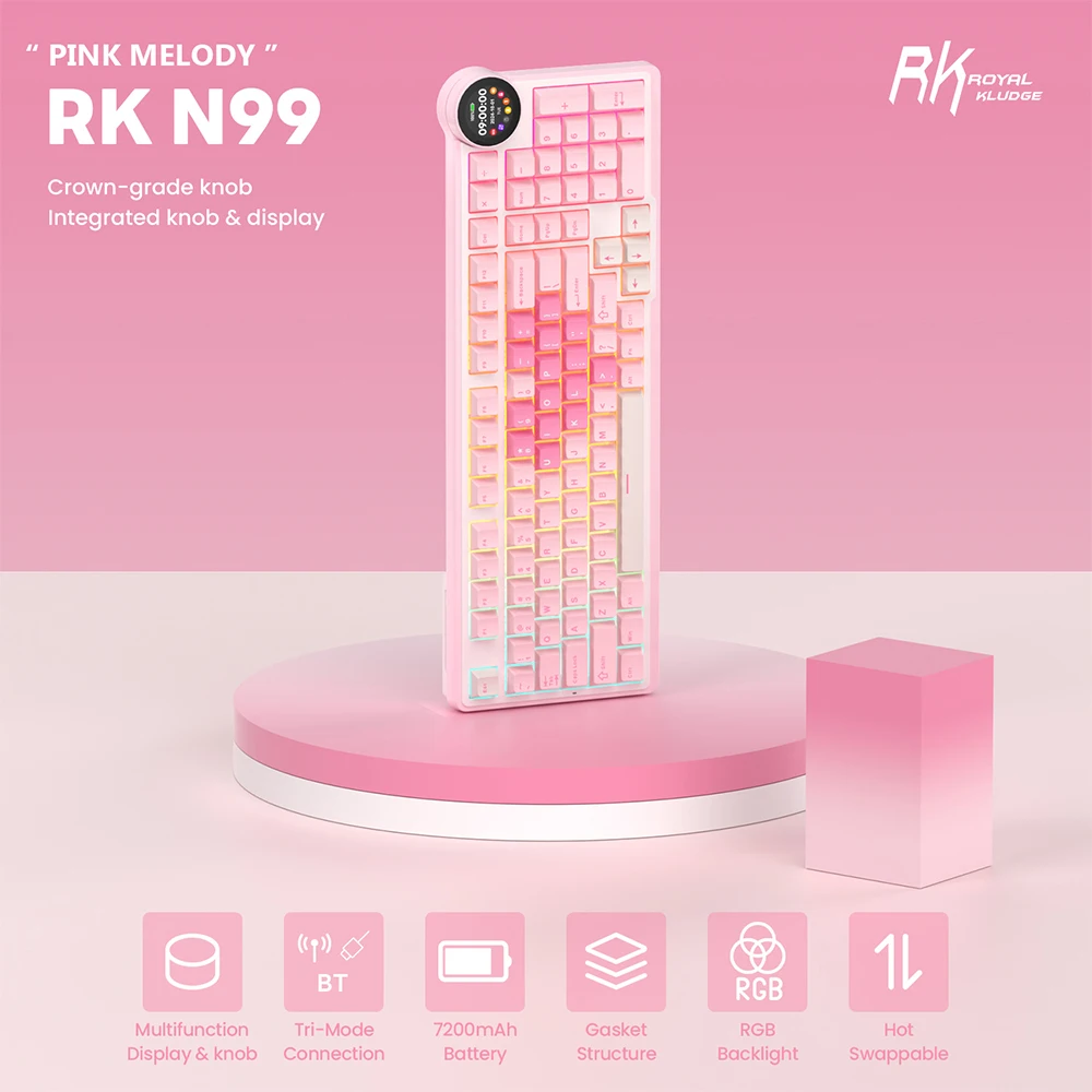 ROYAL KLUDGE RK N99 Wireless Mechanical Keyboard 96% RGB Backlight Hot-Swappable Gasket Macro Gaming Keyboard with Smart Display