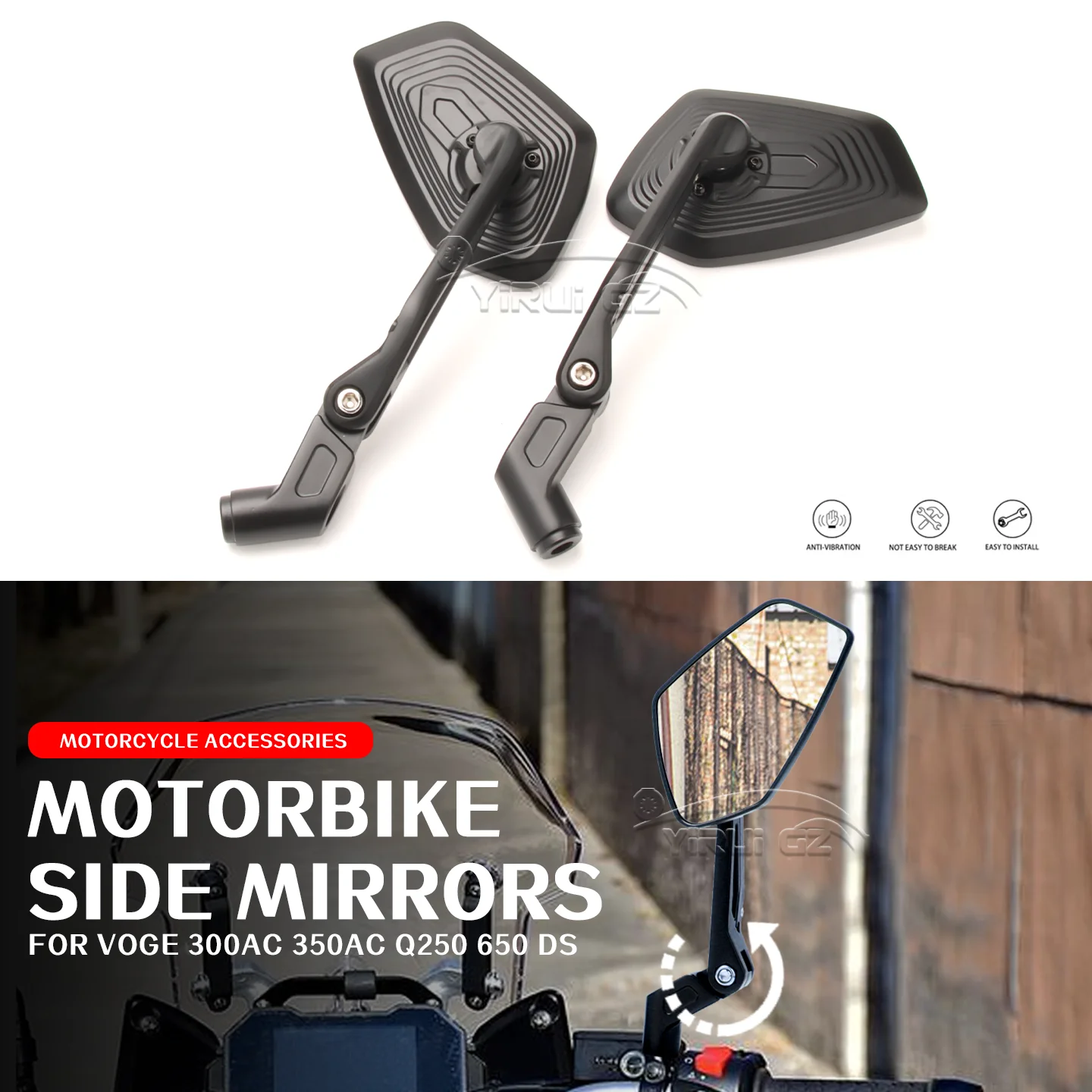 

Motorcycle Rearview Mirror Aluminum Adjustable Side Rear View Mirrors For VOGE 300AC 350AC Q250 650 DS 300 AC 350 AC Q250 650 DS