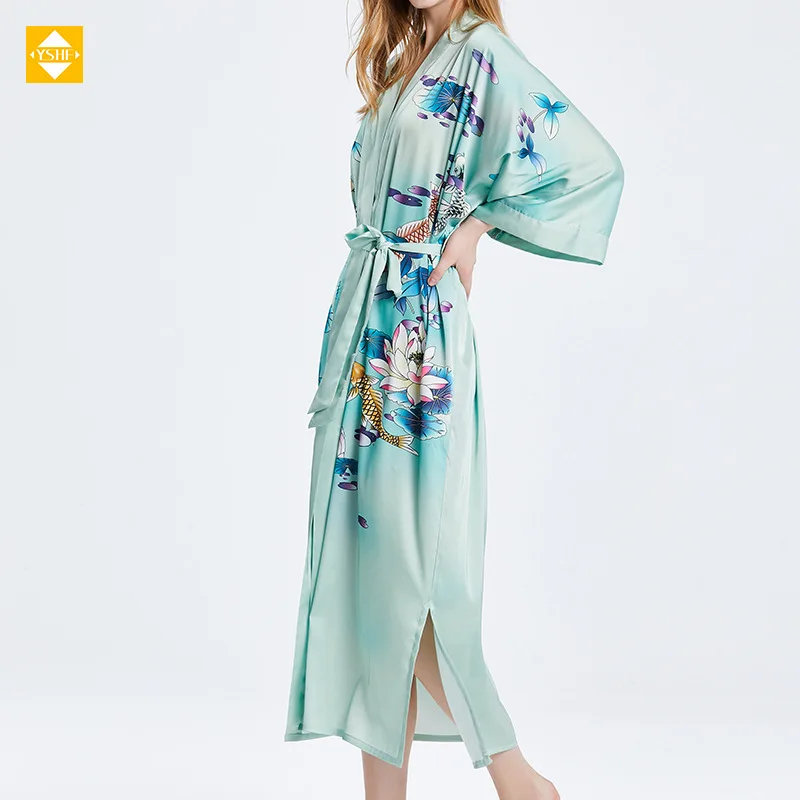 Hangzhou Genuine Mulberry Silk Kimono, Armário de tecido geral, Home Wear confortável, estendido, 100% seda Mulberry