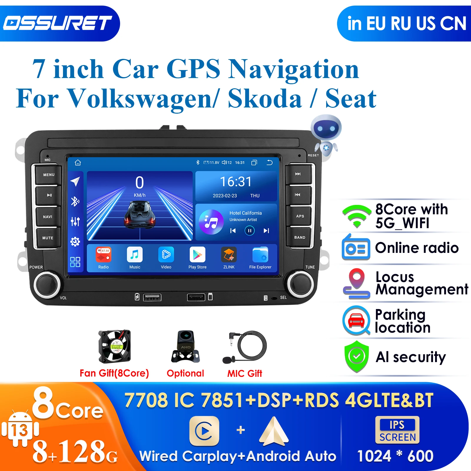 

Авторадио Carplay 7 дюймов 2 Din Android автомобильное радио GPS для VW / Volkswagen Skoda Octavia Golf 5 6 Touran Passat B6 Polo Jetta Coche