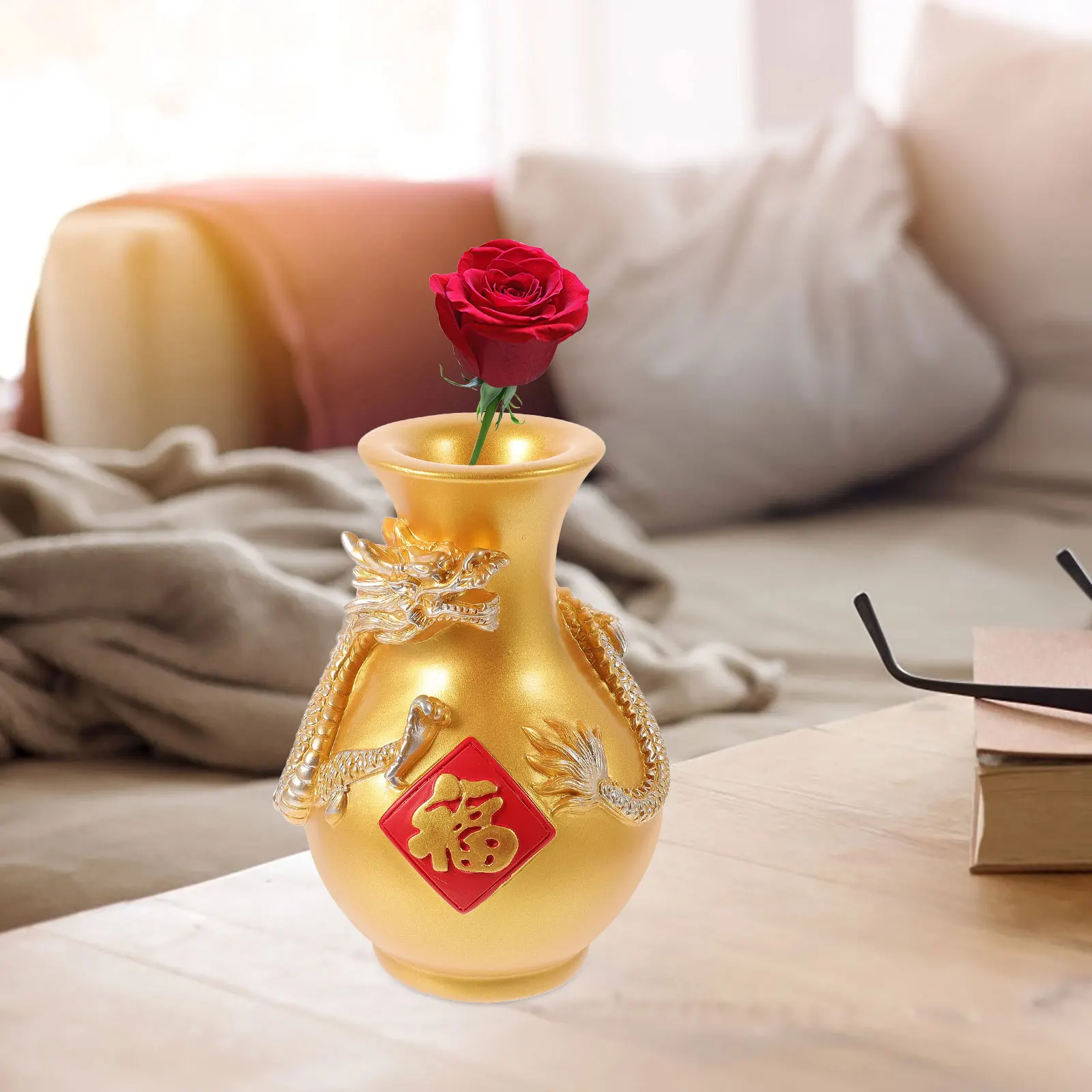 

Flower Arranging Vase Resin Dragon Design Dried Flower Container for Tabletop Centerpiece Home Office Decor Vintage Style Resin