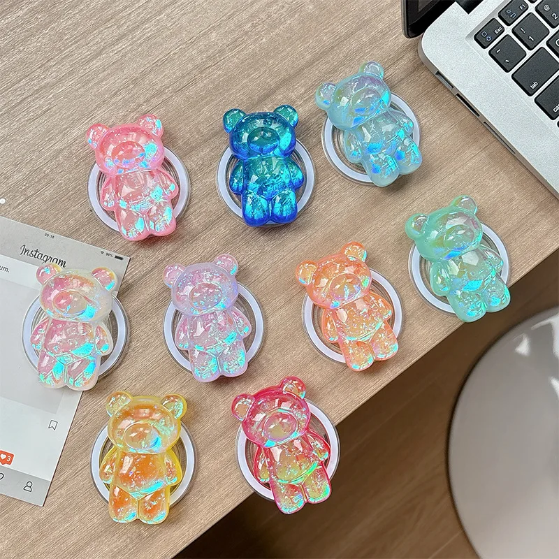 

Ins Colorful Laser Bear Phone Airbag Bracket Magnetic Suction Magsafe Retractable for Iphone17 Desktop Holder Portable Kickstand