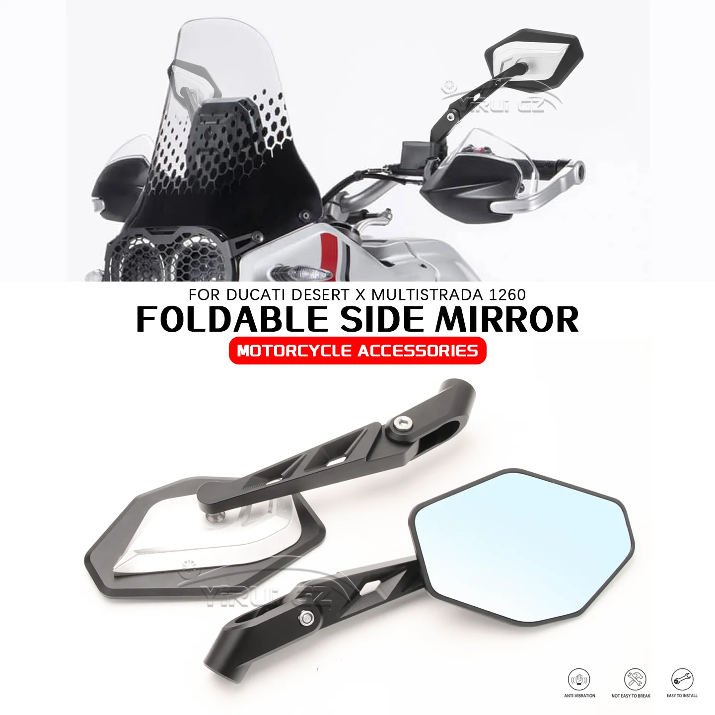 New CNC Aluminum Foldable Rearview Mirror Adjustable Side Mirror FOR DUCATI Desert X Multistrada 1260 NEW Motorcycle Accessories